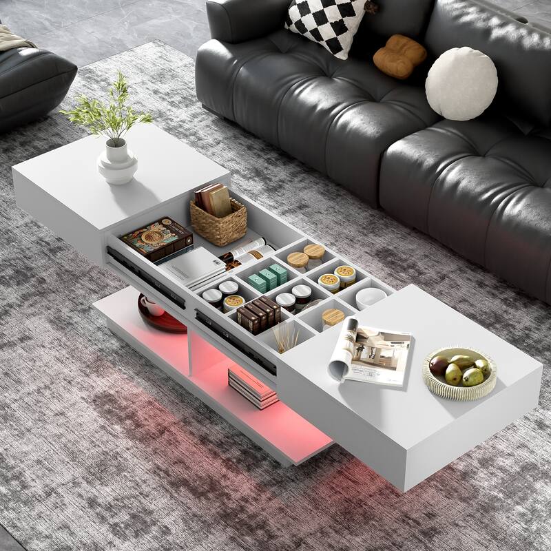 41.3"-76.7" Extendable Coffee Table, Efficient Central Coffee Table with Multiple Storage Compartments