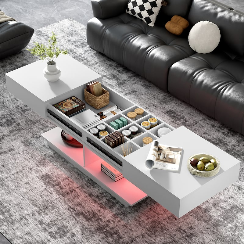 Extendable Coffee Table with Multiple Storage Compartments - White