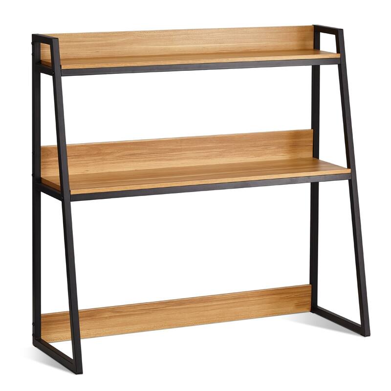 Particle Board Desktop Bookshelf Hutch, 2 Shelves, Anti-Slip Feet Pads - 37.4" L x 12.6" W x 35.4" H