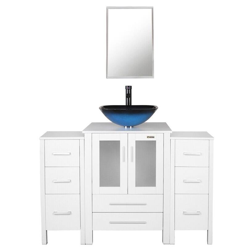 48" Bathroom Vanity Set Vessel Sink Faucet W/ Small Cabinet Combo
