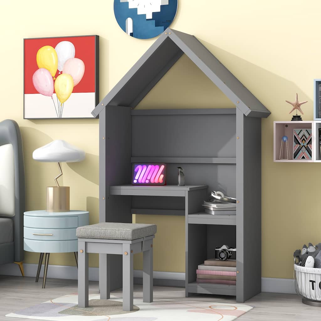 House Shaped Kids Desk with a cushion stool Set