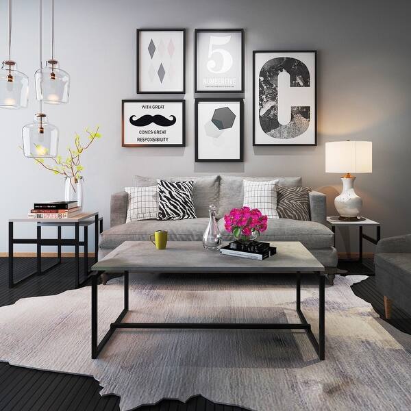 Shop Gymax Metal Frame Cocktail Coffee Table Cement Color
