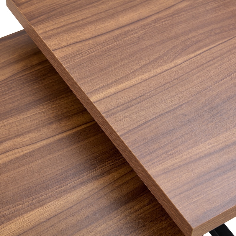 47" Two-Tier Coffee Table with Dark Wood Grain Finish