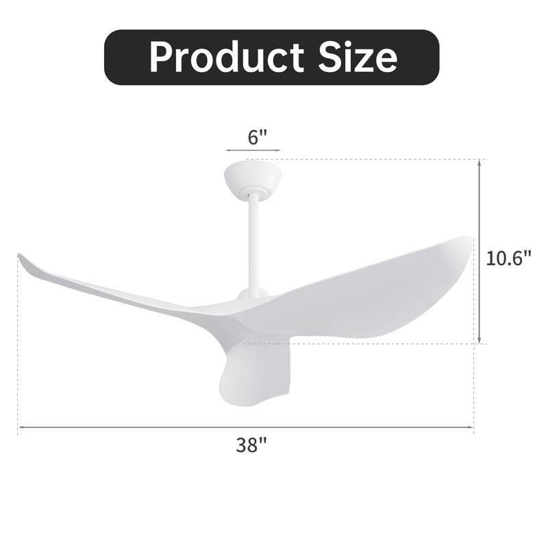 38 Inch Ceiling Fan Without Light, Modern Indoor Outdoor Ceiling Fans with DC Motor Remote Control for Bedroom, Living Room