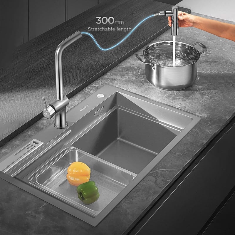 HIGOLD Kitchen Faucet with Pull Down Sprayer, Cold & Hot Water Function