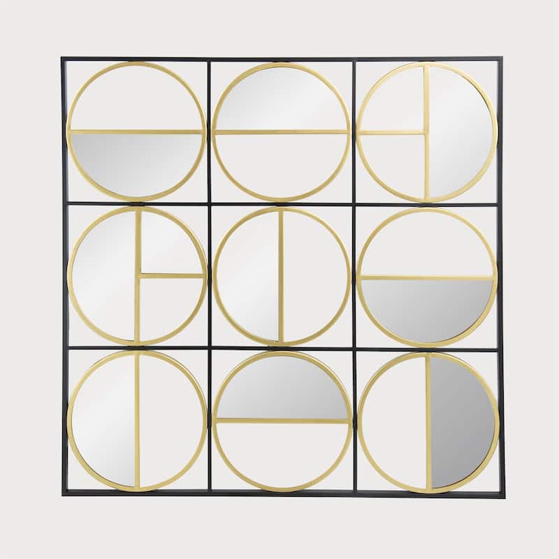 35.6" Metal Beaded Black Wall Mirror