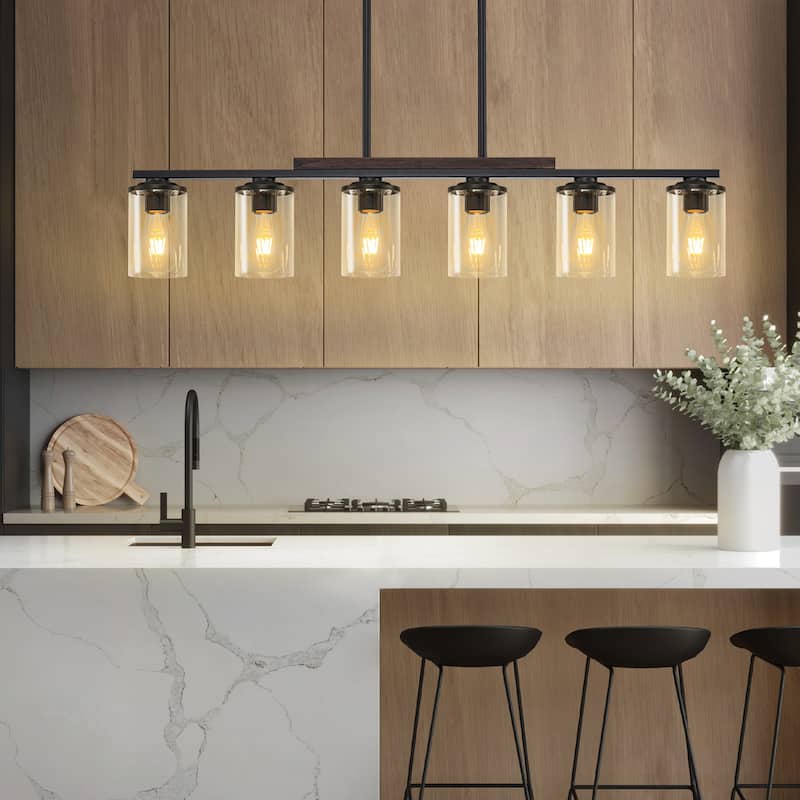 Starsky Modern Farmhouse Chandelier Linear Kitchen Island Light with Cylindrical Glass Shade