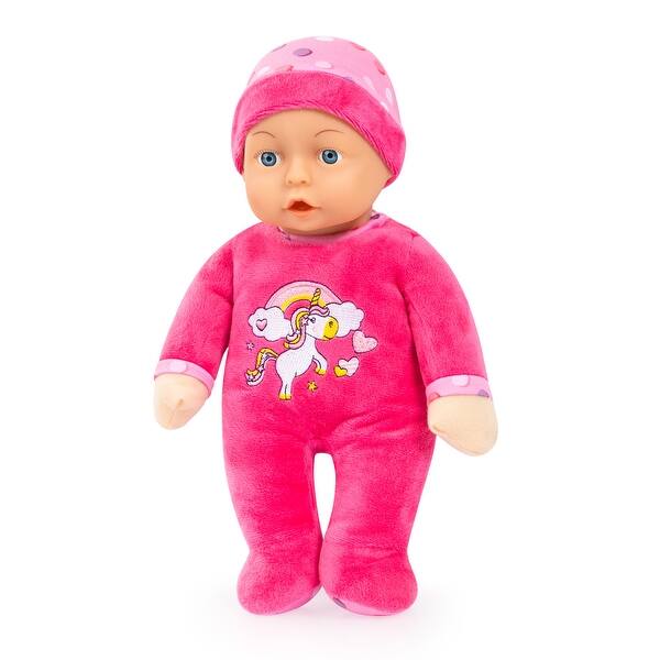 slide 2 of 5, Bayer: My First Baby Doll - 12" Pink & Unicorn - Matching Pink Cap, Soft Body, Sewn Hands & Feet, Pretend Play, Kids Ages 3+