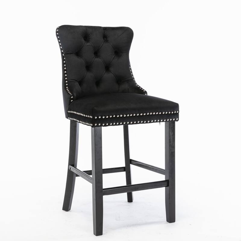 Counter Height Bar Chairs Set of 2, Bar stools with Button Tufted Back, Upholstered Kitchen Island Chairs with Footrest