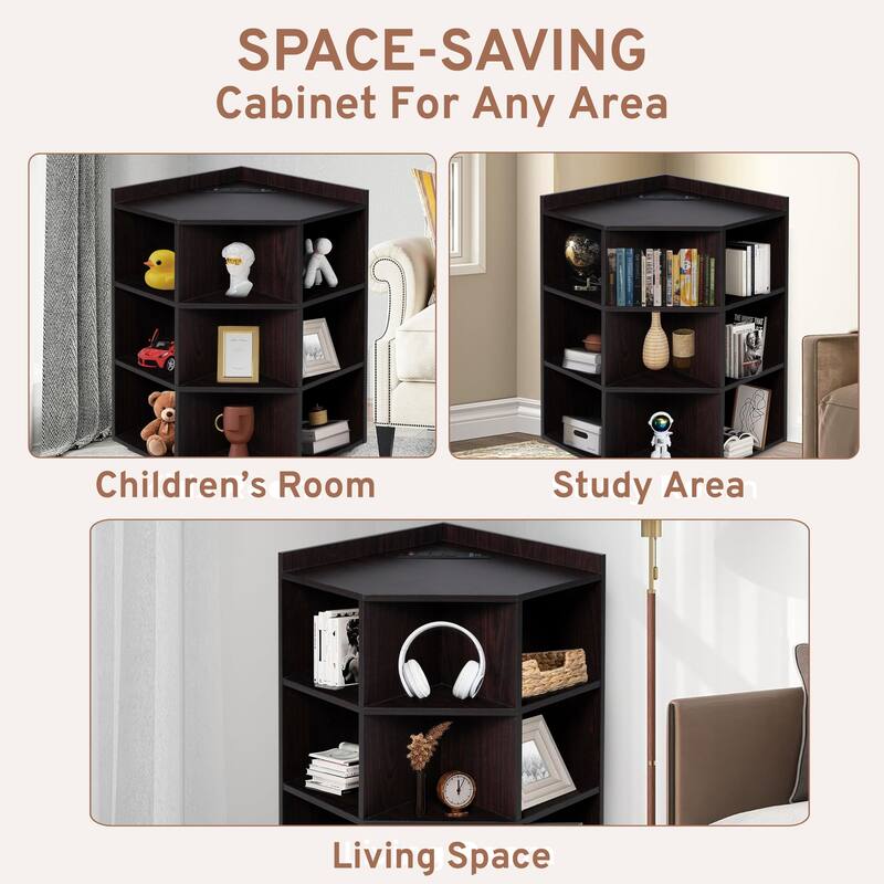 Corner Shelf with USB Ports and Outlets Cubby Storage Organizer