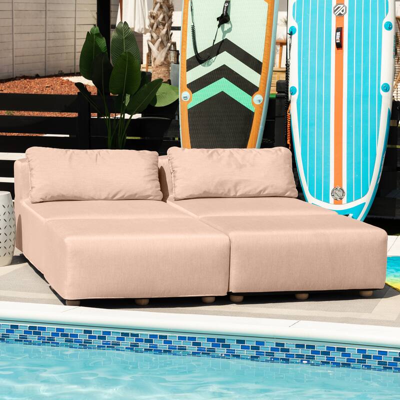 Jaxx Vada Outdoor Sun Lounger Loveseat Luxurious Modular Double Chaise and Conversation Nook - 72" W x 79.5" D x 25.5" H