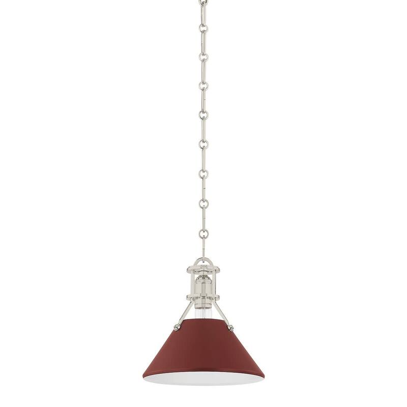 Hudson Valley Lighting Painted No.2 10" Wide Mini Pendant - Polished Nickel / Soft Crimson