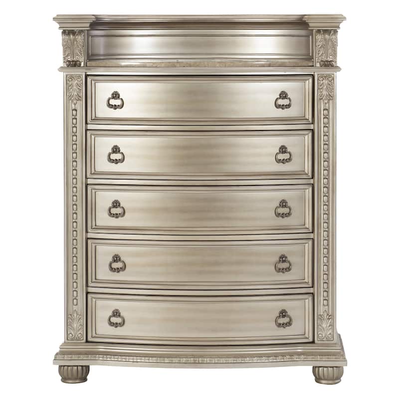 3pc Bedroom Silver Finish Formal Bed Chest Nightstand Set