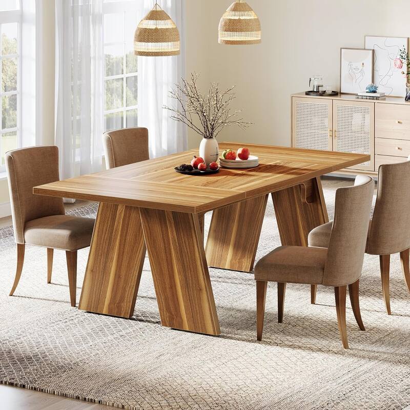 71" Large Dining Table for 6 People, Farmhouse Rectangular Dinner Table - Brown