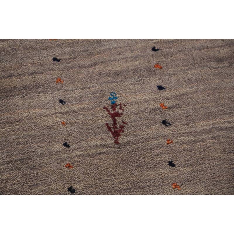 Contemporary Gabbeh Rug Hand-Knotted Beige Modern Wool Carpet - 5'3" x 7'8"