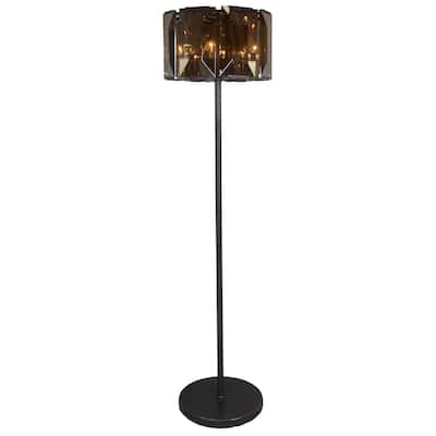 HomeRoots 68" Dark Bronze Floor Lamp With Amber Solid Color Beveled Glass Drum Shade - 18