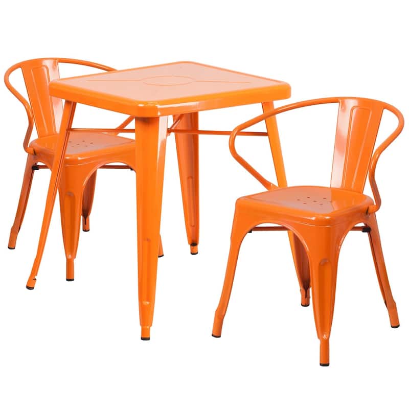 23.75-inch Square 3-piece Indoor/ Outdoor Dining Set with Armchairs - Orange