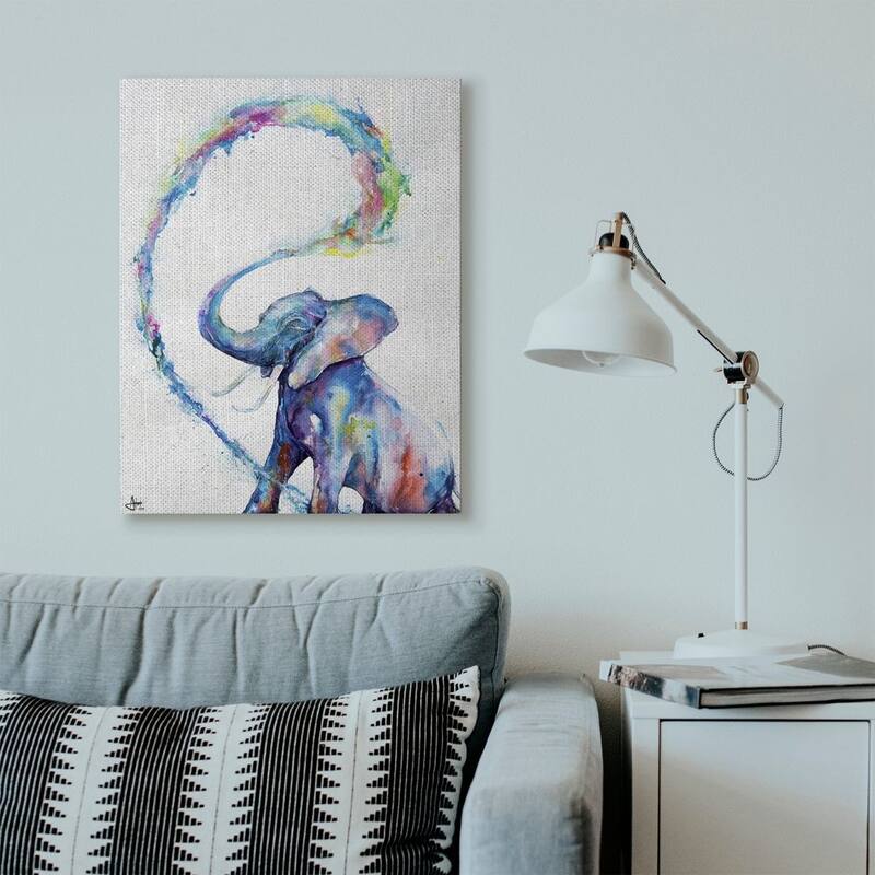 Stupell Colorful Large Abstract Elephant Animal Watercolor Painting Canvas Wall Art, Proudly Made in USA