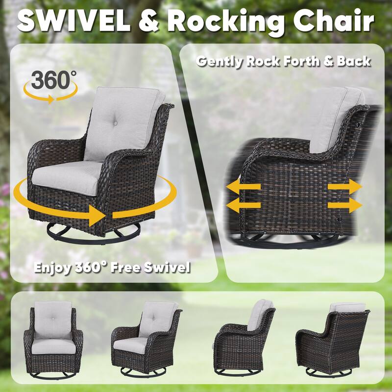 Gymojoy 3-Piece Rattan Wicker Rocking Swivel Chair Set with Table