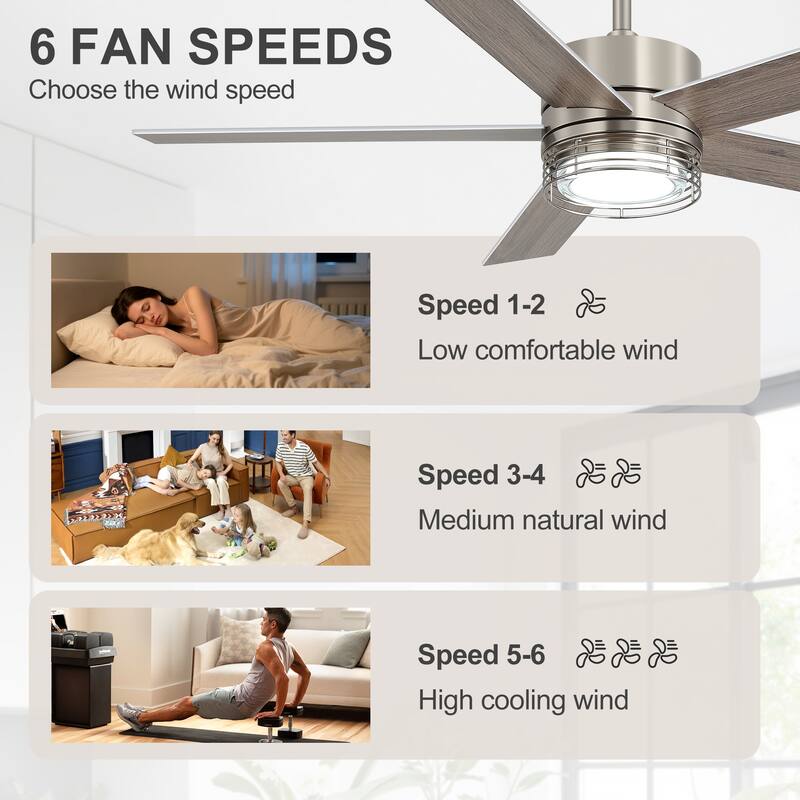 72/52-inch Reversible 8/5-Blade Dimmable LED Ceiling fan with Light and Remote