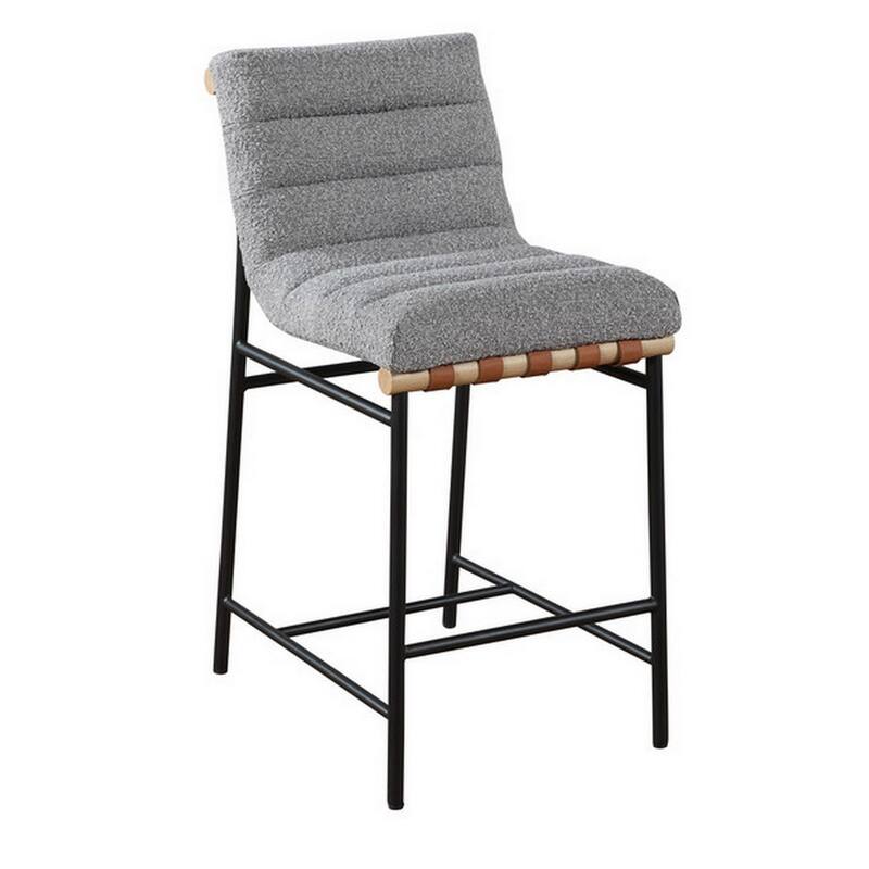 Kive 26 Inch Counter Height Stool Chair, Boucle Channel Tufted, Light Gray