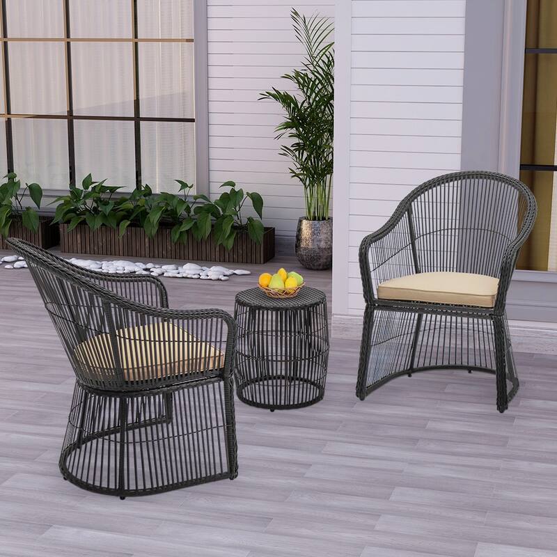 Maypex 3-piece Wicker Conversation Set - Black