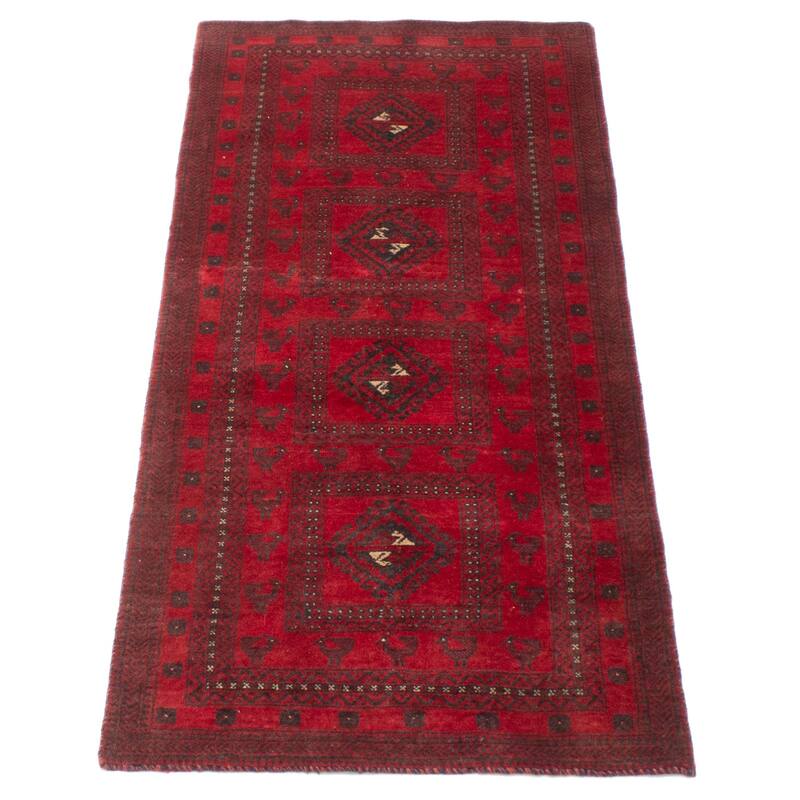 ECARPETGALLERY Hand-knotted Baluch Red Wool Rug - 2'6 x 6'6