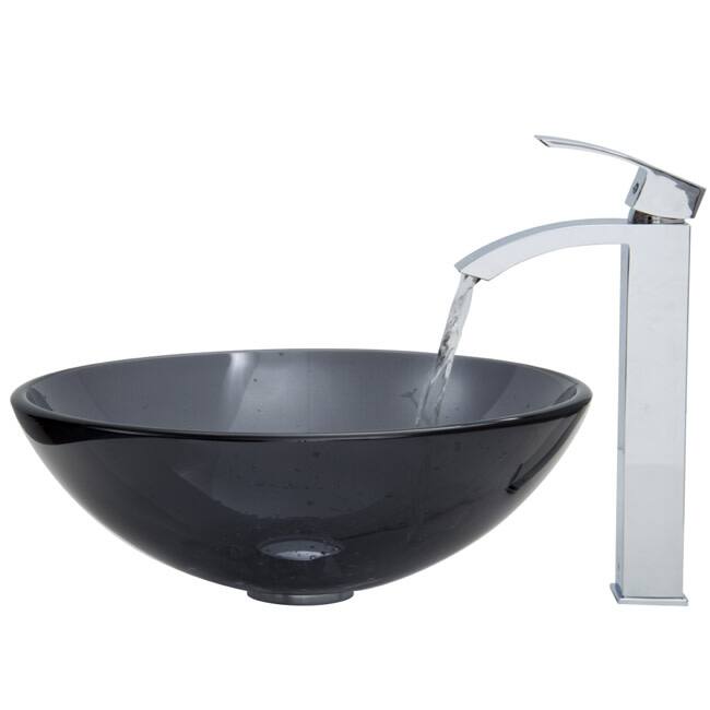 Vigo 16-1/2" Glass Bathroom Vessel Sink with Duris Single Hole - Chrome