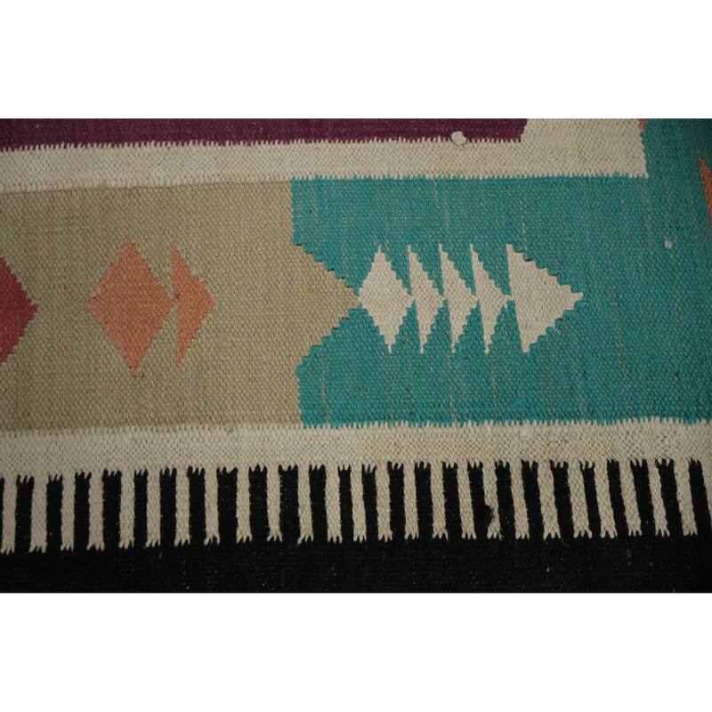 Hand Woven Oriental 100% Wool Carpet Southwestern Tribal Black Kilim Area Rug - 9' 10'' X 8' 4''