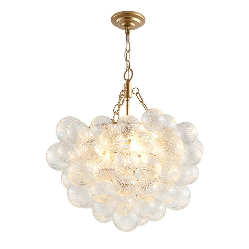 23.6" Gold Pendant Chandelier with Glass Globe, Adjustable Height