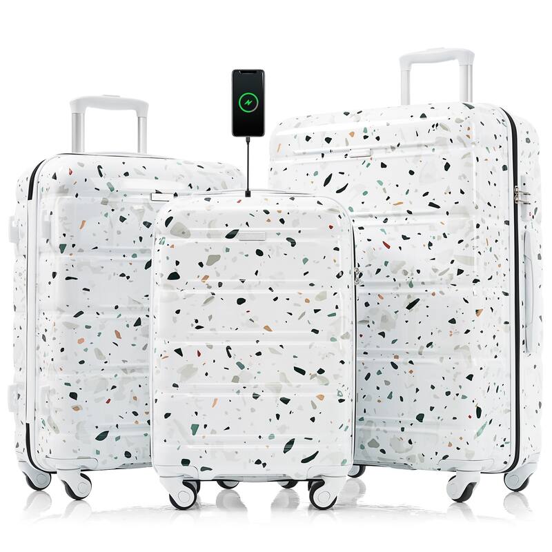 Luggage Set of 3, 20-inch with USB Port, Airline Certified Carry-on Luggage , ABS+PC Hard Shell Luggage with Spinner Wheels