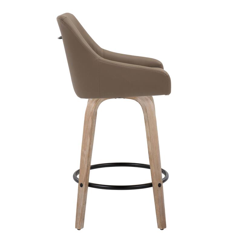 The Gray Barn Hadley 26" Fixed-Height Upholstered Counter Stool with Bent Wood Legs & Round Footrest (Set of 2)