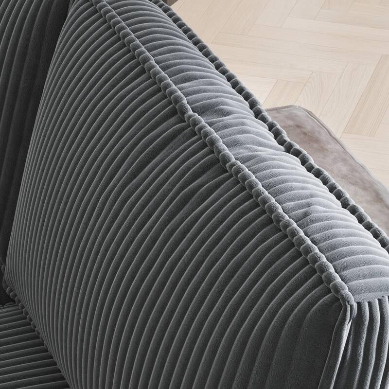 Corduroy L-Shaped Sectional Sofa with USB Charging, Storage & 3 Cup Holders, Reversible Seats