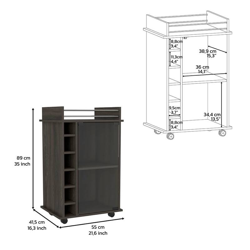 Bar Cart Baltimore, Six Wine Cubbies, Carbon Espresso Finish - Brown