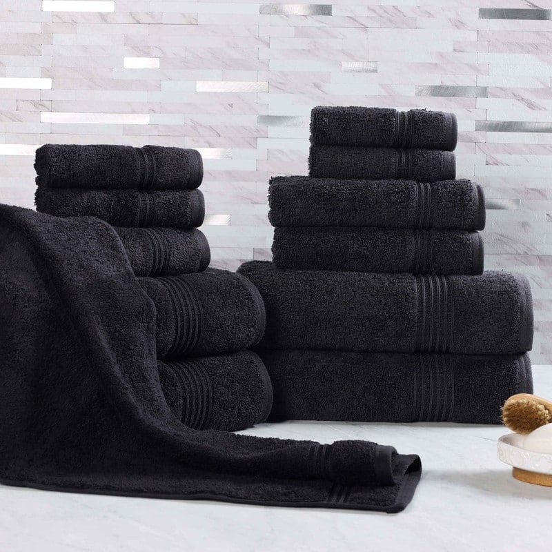 Superior Heritage Egyptian Cotton Absorbent 12-Piece Towel Set - Black