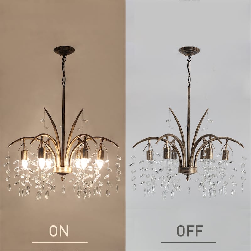 6 - Light Classic/Traditional Bronze Chandelier with Crystal Accents - Antique Bronze - W 27.6"