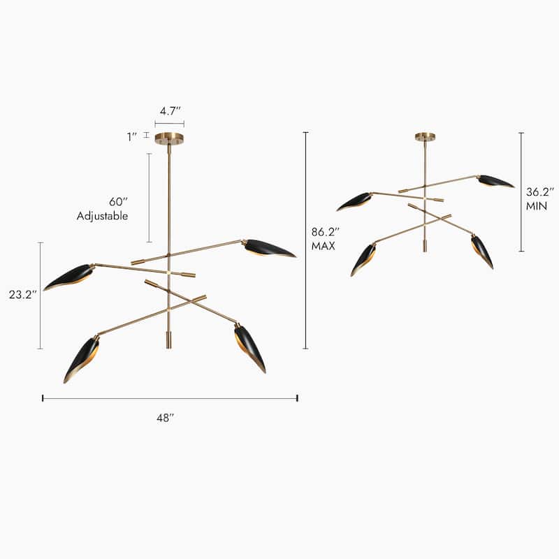 Modern 8-Light Large Black Gold Sputnik Chandelier Metal Pendant Lights for Dining Room