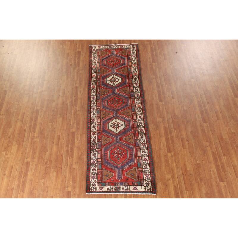 Ardebil Persian Vintage Runner Rug Handmade Wool Carpet - 3'4"x 10'6"