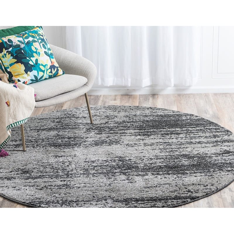 Contemporary Weby Collection Area Rug - 3'3" Round - Dark Gray