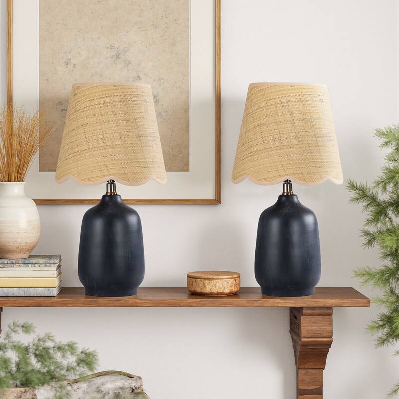 Traditional Ceramic Woven Table Lamp for Living Room - 2 Pack - Black
