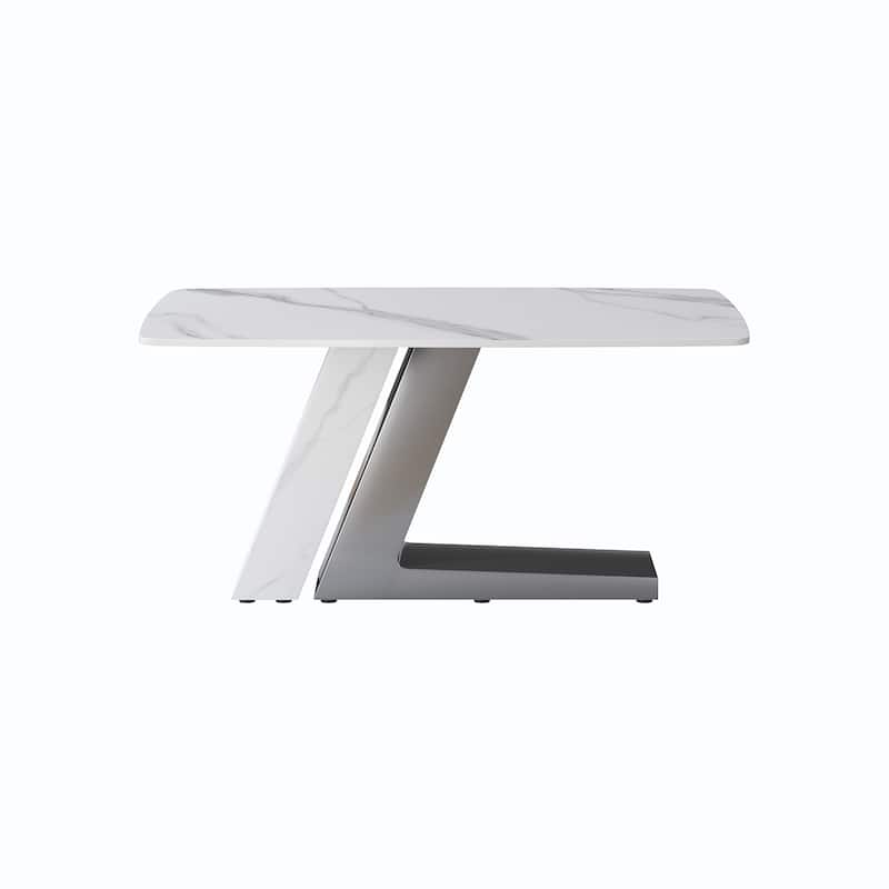 Slate Dining Table Faux Marble Table with Z shape Stainless Steel Pedestal