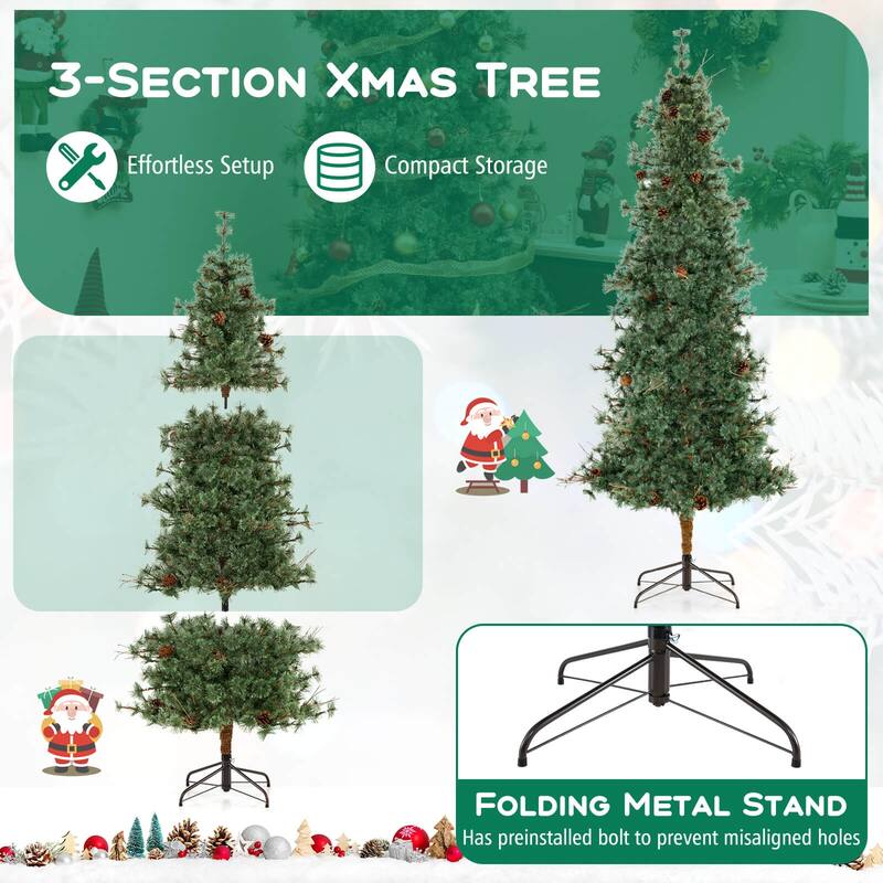 Costway 6/7/8 FT Artificial Christmas Tree with 370/502/702 Branch & - See Details - Green