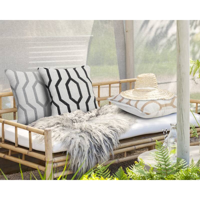 Handwoven Geometric Trellis Square Throw Pillow - 20" - White and Black