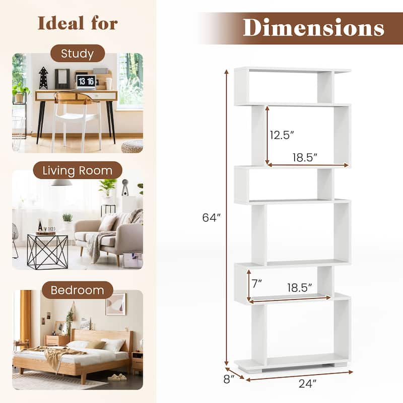 Gymax 2PCS 6-tier Storage Bookshelf Tall Display Shelf w/
