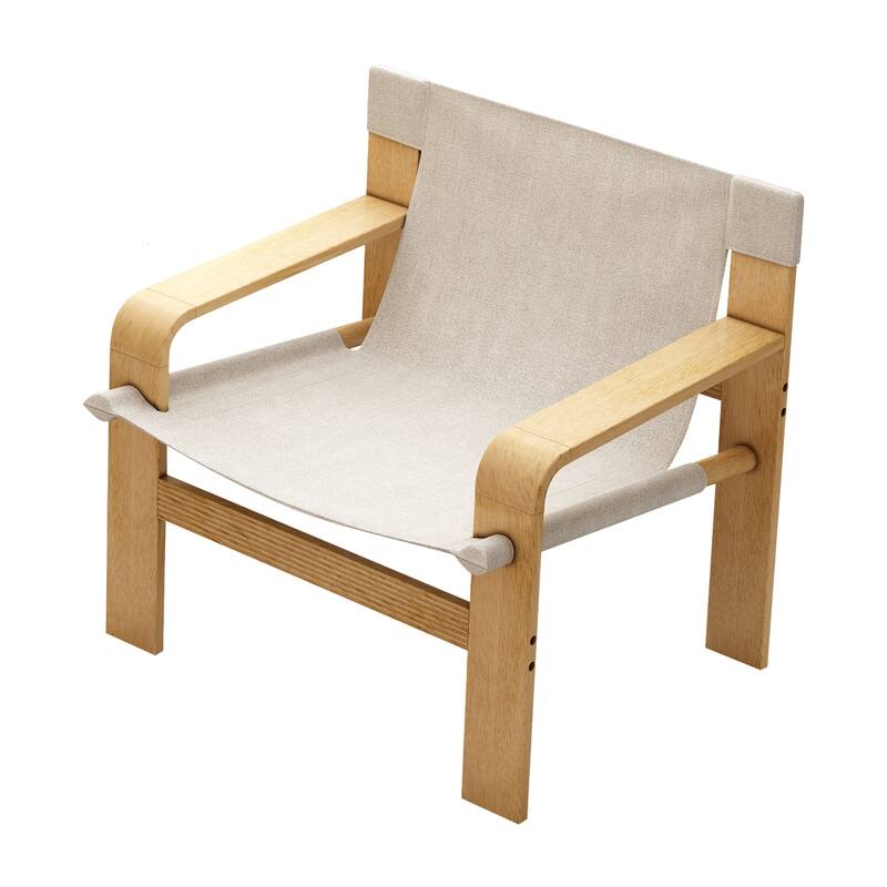 Detachable and washable Oak Accent Chair Wide Armrest Mid-Century Lounge Chair Linen Fabric Armchair & Solid Wood Frame