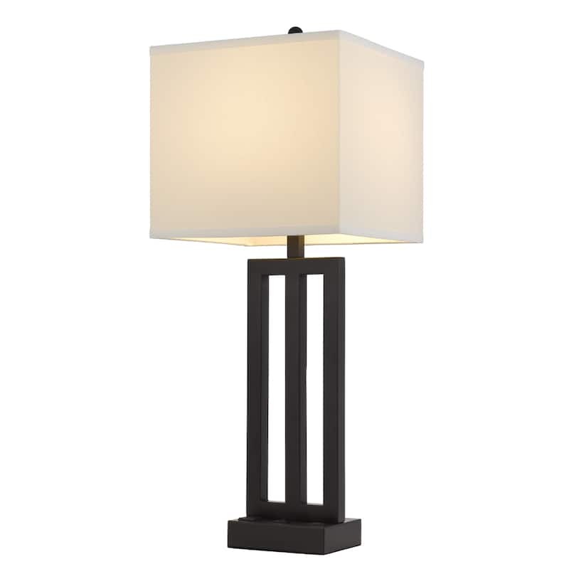 30 Inch Adjustable Black Metal USB Table Lamp with White Shade - 12" x 12" x 29.50"