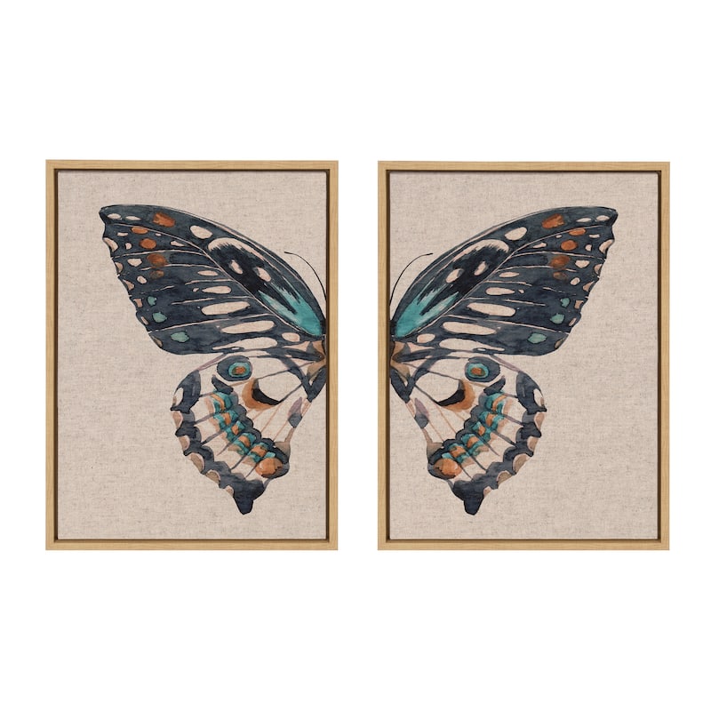 Sylvie Boho Butterfly Framed Canvas Art by Creative Bunch Studio - 2 Piece Set 18x24 - Brown