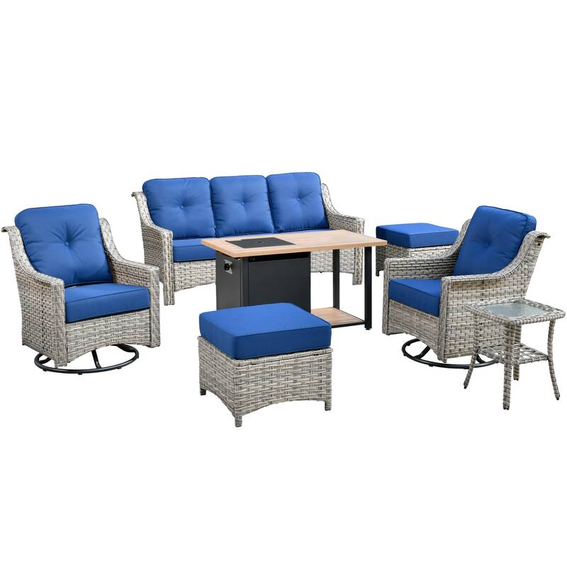 XIZZI 7-piece Outdoor Patio Furniture Conversation Sofa Set with Fire Pit