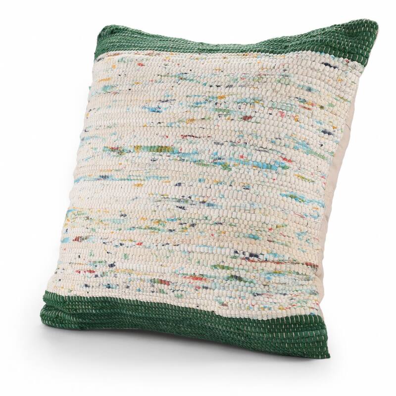 HomeRoots 20" X 20" Green And Off-White 100% Cotton Abstract Zippered Pillow