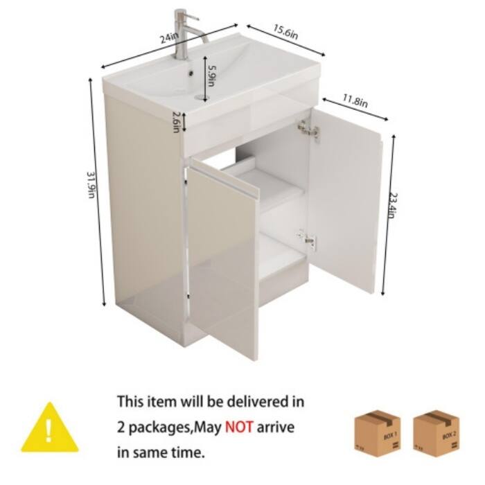 Modern Bathroom Vanity 24 Inch, All-in-One with Sink, Mirror & Handle-Free Storage, Soft-Close and Easy Assembly